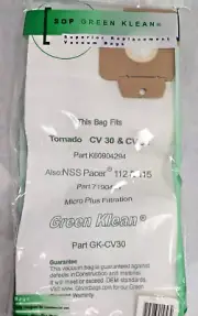 SOP Green Klean NSS Pacer 112 & 115, tornado CV30/100 Vacuum Cleaner Bags 10 Pk.