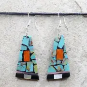 Native American-Santo Domingo-Turquoise Mosaic Inlay Earrings-Warren Nieto