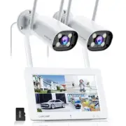 Wireless Security Camera System with 7" Touchscreen Monitor & 2PCS 2K Wired O...