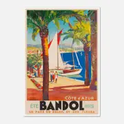Galrie Bandol Land of Sun and Flowers Vintage Travel Poster from Cote d'Azur Artwork, Poster Only, A1 60 x 84cm (23 x 33inch)