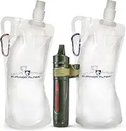 Survivor Filter Squeeze - 3 Stage Virus Tested Portable Water Filter (33oz) 2 Pack (2L Total) Canteens Designed Filter. Replaceable Carbon, Cleanable 100,000L UF Membrane Pre-Filter