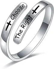 [Salloog] 925 Sterling Silver Rings Inspirational Jewelry for Women Faith Cross Ring Gifts for Daughter Teen Girls Friend Faith Over Fear Wrap Open Ring Adjustable