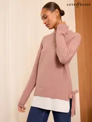 Love & Roses Pink 2 in 1 Shirt Bobble Stitch Knitted Jumper (AD7658) | $61