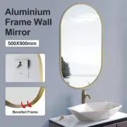 Aluminium Oval Mirror Gold Frame Wall Mounted Vanity Makeup Mirror 500*900mm