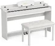 [UMOMO] U-710 Digital Piano with Duet Bench, 88 Key Electric Piano for Beginner/Adults with Padded Piano Bench+Music Stand+Power Adapter+3-Pedal Board+Instruction Book+Headphone Jack, White