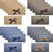 20pcs Envelopes, Vintage Kraft Paper Envelopes with Colored Ribbons for Handmade Invitations, Wedding or Festival Cards (4 Colour)
