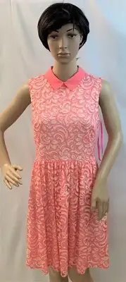 NWT Betsey Johnson peach Pink Lace Lined Peter Pan Collared Dress,Women's Size 4