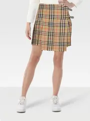 Wool Check Pleated Mini Skirt