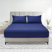 LINENOVA 2000TC Fitted Sheet Pillowcases Set(King,Navy)