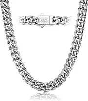 [DFUNH] 7MM Stainless Steel Mens Cuban Link Chain,Black Metal/925 Sterling Silver Plated Men Chain Necklaces Black/Silver Chain for Men Necklace