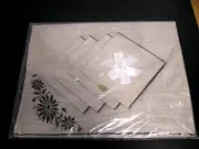 SUNFLOWER EMBROIDERED ALL LINEN PLACEMAT & NAPKIN SET OF 8 NEW