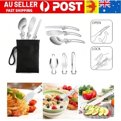 Camping Utensils 3 In 1 Fork Spoon Knife Set Folding Cutlery Portable Tableware