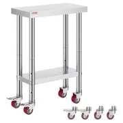 Stainless Steel Work Table with Wheels 24 x 12 x 32 Inch Prep Table with 4 Casters Heavy Duty Work Table for Commercial Kitchen Restaurant Business