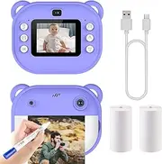 Kids Camera Instant Print, 1080P Large Screen Toddler Instant Camera Toy, 1300mAh Battery, Zero Ink, USB Selfie Video Children Camera for Birthday/Yongbao