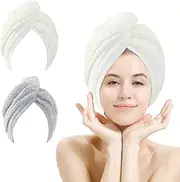 M-bestl 2 Pack Hair Towel Wrap,Absobent Hair Drying Towel with Buttons, Microfiber Hair Towel Wrap to Dry Hair Quickly (Beige&Gray)