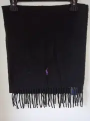 $245 Polo Ralph Lauren Black Lambswool Cashmere Fringed Scarf NWT Italy