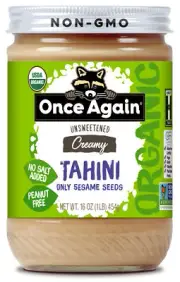 Once Again Organic Sesame Tahini, No Salt, Unsweetened, 16oz Jar