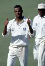 West Indies fast bowler Courtney Walsh during the 1st Test ma- Old Cricket Photo