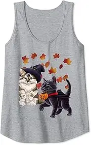 [X.Style] Kittens in Witch and Vampire Costumes. Halloween Cats. Tank Top ds2757 T-Shirt Black