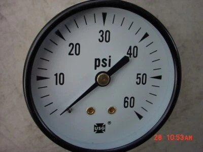 US Gauge Ametek 0-60 PSI Pressure Gauge 2 1/2 in Dial USA Rear 1/2" Stem