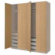 PAX / STORKLINTA wardrobe combination, grey-beige/oak effect, 200x66x236 cm