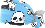 [WOSHJIUK] Working Hat 2 Pack Scrub Caps for Women,Panda Loves Cats Animals,Tie Back Cap Adjustable Scrub Hat