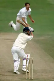 England batsman Mike Smith plays a ball from Jason Gillespie - Old Cricket Photo
