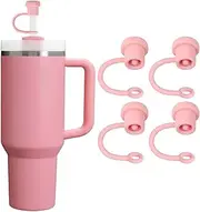 4 Pack Adjustable Silicone Straw Toppers, Food-Grade Reusable Straw Covers Compatible with Stanley/Simple Modern/Yeti/Hydro Flask, Universal Fit 6-10mm Straws, Leak-Proof Dishwasher Safe, Pink