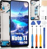 LCD Display for Xiaomi Redmi Note 11 Pro 5G LCD Display for Redmi Note 11 Pro 5G Display Replacement 21091116I 2201116SG Touch Screen Digitizer Assembly + Repair Kit (Black with Frame)