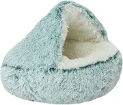 Cat Bed Dog Bed Round Cushion Cat House 2 in 1 Warm Cat Basket Sleep Semi-Enclosed Bag for Puppy Small Cat Dog Bed(Green Plush,40CM)