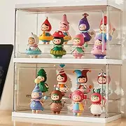 MOMOGEE Toy Display Storage Box Acrylic Clear Display Case PET Transparent Case Figure Display Dust-Proof Cabinet Doll Toys Organizer Case Countertop Cube with Removable Ladder (Small - Two Layers)