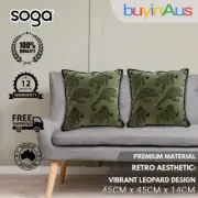 SOGA 2X 40cm Throw Pillow Green Square Leopard Retro Decorative