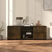 3 Piece Sideboard Smoked Oak Engineered Wood Dining Buffet