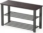 Simplehouseware Wooden Top Shoe Bench Organizer for Entryway Storage, Black