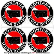 MONTANA SCUBA DIVING Flag-Map Shape USA Circular Vinyl Stickers, Decals 50mm x4
