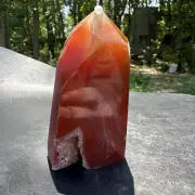 370g Natural red agate obelisk quartz crystal geode cluster tower point healing
