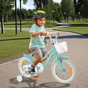 CostwayKids Bike with Front Handbrake and Rear Coaster Brake for 4-7 Years Old-Light Green-16 inches