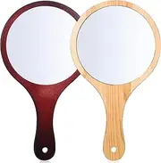 Baluue Handheld Mirrors - 2pcs Large Makeup Mirrors Travel Mirrors Round Mirrors, Wooden, Portable, 16.5cm Diameter