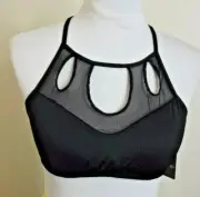 MOSSIMO Womens Bikini SWIM TOP - Size SMALL - Black Sheer Trim Tie Back NWT