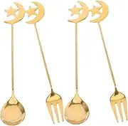 Ciieeo Stainless Steel Dessert Forks Tea Spoons Star Moon Set Stylish and Functional Tableware