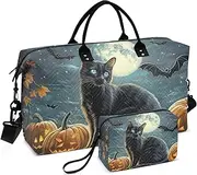 [ZRYSMY] Duffel Bag for Traveling, Halloween Black Cat Moon Travel Bag Gym Bag, with Multiple Interior Pockets Shoulder Weekender Bag for Women Men with Toiletry Bag 20.5L x 1.9W x 13.8H, Multi-Colored