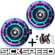 SICKSPEED 2PC NEO CHROME SUPER LOUD GRILLE MOUNT BLAST TONE HORN W HARNESS P1