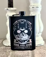 Liquor Hip Pocket Flask and Funnel, Engraved Horror Themed Art Drinking Gift