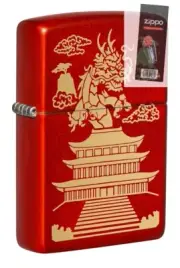 Zippo 49517 Eastern Design Dragon Design Metallic Red Lighter + FLINT PACK