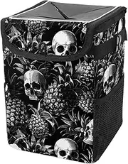 Car Trash Can with Lid and Storage Pockets Leak-Proof Organizer,Multipurpose Trash Bin for Car,Vintage Pineapple Skull