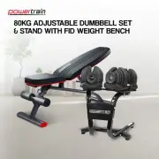 Powertrain 80KG Adjustable Dumbbell Set & Stand with FID Weight Bench