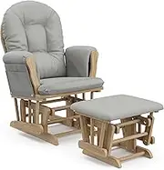 Premium Hoop Glider and Ottoman (Natural/Light Gray) – Padded Cushions with Storage Pocket, Smooth Rocking Motion, Easy to Assemble, Solid Hardwood Base
