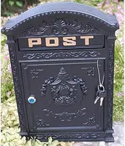 Cast Metal Post Box/Mail Box Wall Mounted Traditional Style - Black