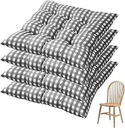 Chair Cushions 4Pcs 16" Checkered Polyester Chair Pads with Cotton Stuffed & Tie for Home, Dining, Office, Teahouse