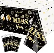 QUERICKY We Will Miss You Tablecloths, 51x87'' Retirement Themed Table Covers Disposable Plastic Going Away Party Table Cloths for Farewell Retirement Party Decorations (4, Black, 87x51'')